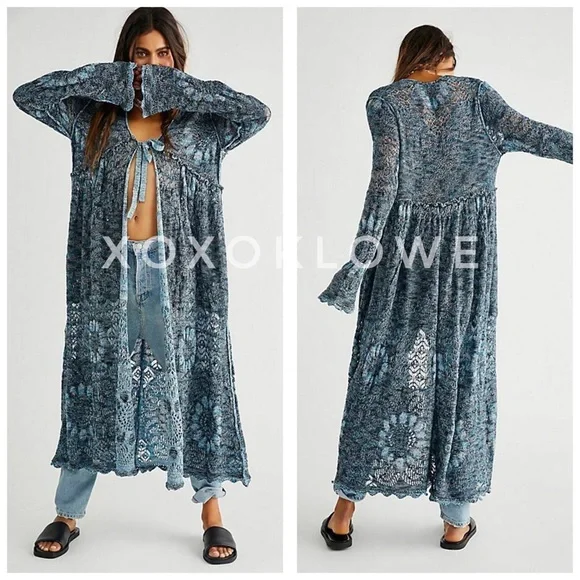 Free People Sea Spirit Tie Front Longline Cardigan | Deep Sea Color | NWT - Picture 12 of 12